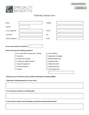 Potential Trainer Application Form