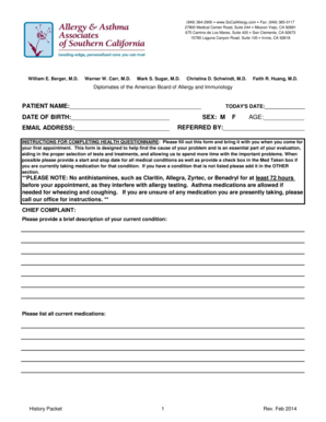 Allergy and Immunology Health Questionnaire