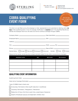 COBRA Qualifying Event Form