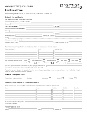 Premier Training International Enrolment Form