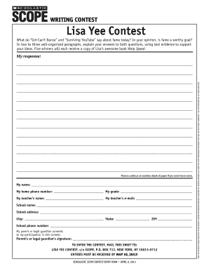 Lisa Yee Writing Contest Entry Form