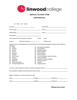 Medical Record Form for School