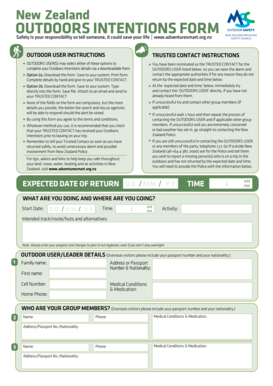 New Zealand Outdoors Intentions Form