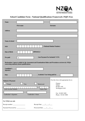 New Zealand School Candidate Form