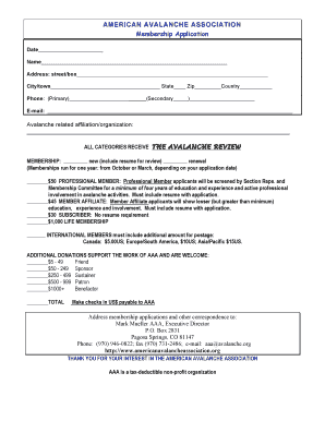 American Avalanche Association Membership Application