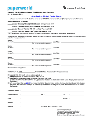 Paperworld 2014 Admission Ticket Order Form