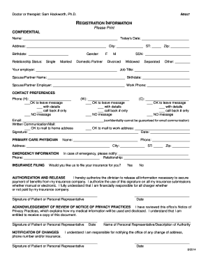 Adult Psychotherapy Registration Form