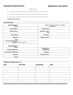 Columbus School District Student Registration Form