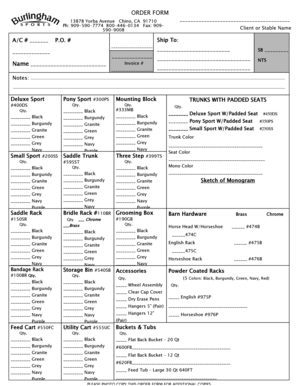 Order Form for Equestrian Equipment