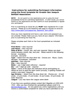 Greater San Joaquin Softball Association Registration Template