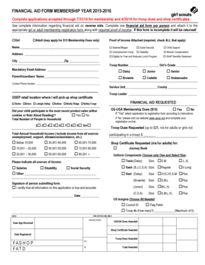 Girl Scouts Financial Aid Form