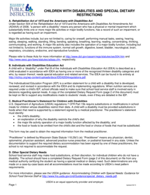 Dietary Request Form for Children with Disabilities