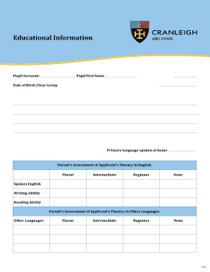 Student Health and Educational Information Form