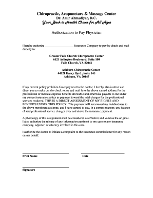 Authorization to Pay Physician Form