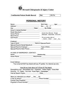 Confidential Patient Health Record Form