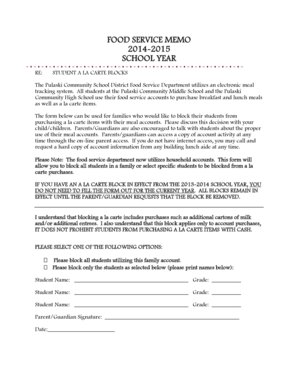 School A La Carte Block Form