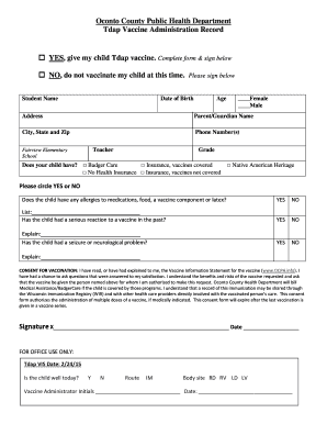 Tdap Vaccine Consent Form