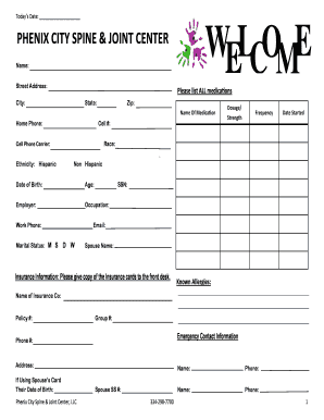 Phenix City Spine & Joint Center Patient Intake Form