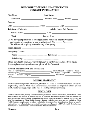 Acupuncture Patient Intake Form