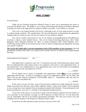 Progressive Medical Center Patient Intake Forms