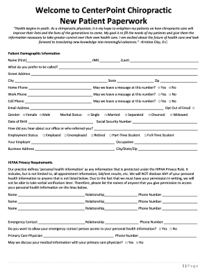 CenterPoint Chiropractic New Patient Paperwork