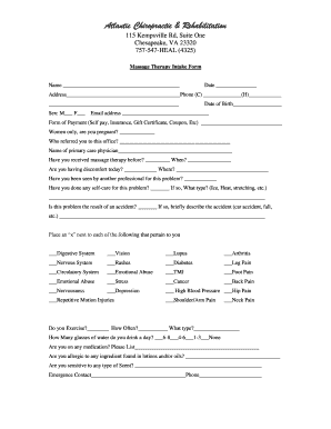 Massage Therapy Intake Form