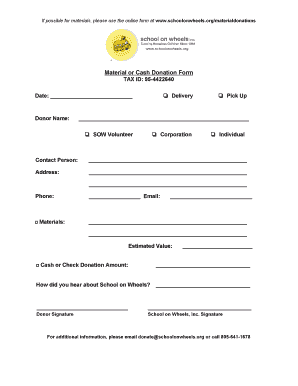 Material or Cash Donation Form