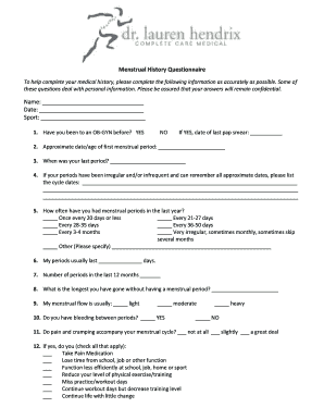 Fillable Online Menstrual History Questionnaire - West County... Fax ...
