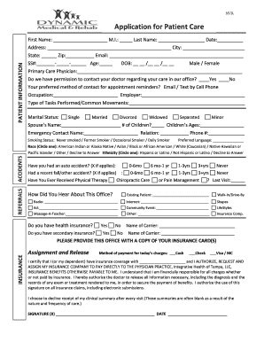 Patient Care Application Form