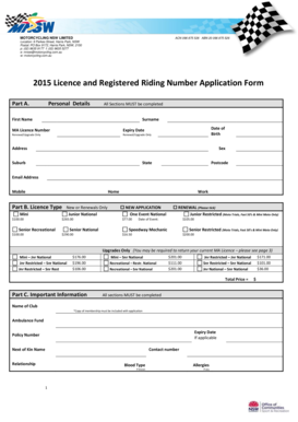 2015 Licence and Registered Riding Number Application Form