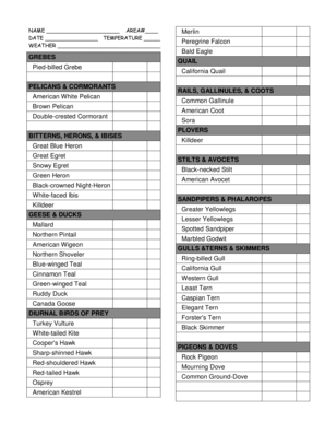 Bird Sighting Checklist