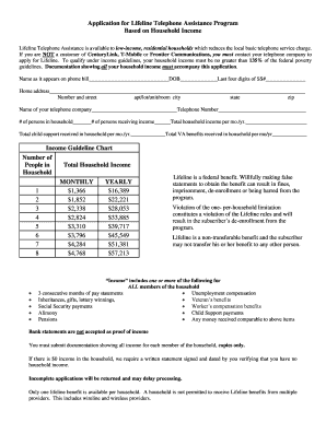 Lifeline Telephone Assistance Program Application