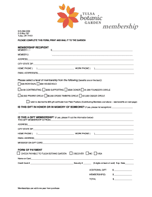 Tulsa Botanic Garden Membership Application