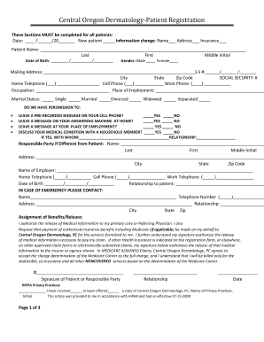 Central Oregon Dermatology Patient Registration Form