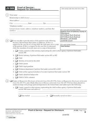 Proof of Service Request for Disclosure JV-569