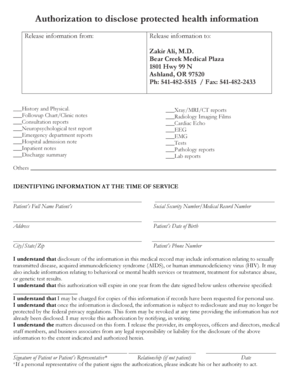 Hospital summary report - Authorization to disclose protected health information Release information from: Release information to: Zakir Ali, M