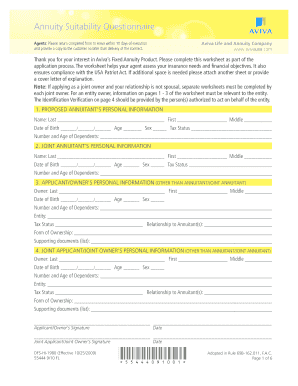 Annuity Suitability Questionnaire