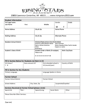 RSA Student Data Form