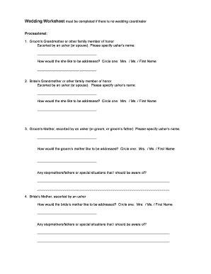 Wedding Processional Worksheet