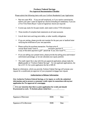 Uniform Residential Loan Application Pre-Approval Checklist