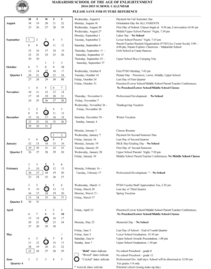 18 Printable 2014-15 School Calendar Forms and Templates - Fillable Samples  in PDF, Word to Download | pdfFiller