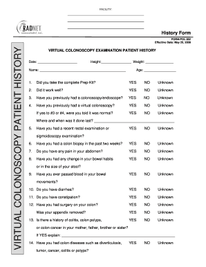 Virtual Colonoscopy Patient History Form