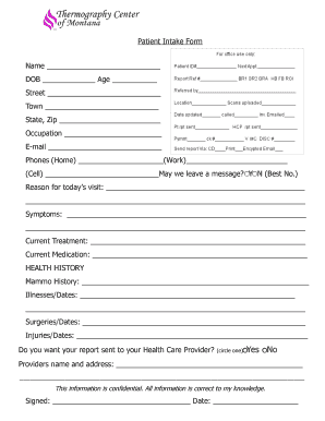 Patient Intake and Consent Form for Thermography