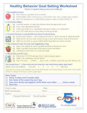 Healthy Behavior Goal Setting Worksheet