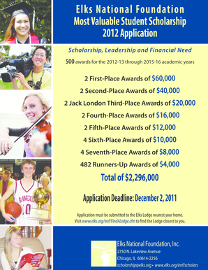 Elks National Foundation 2012 Most Valuable Student Scholarship Application