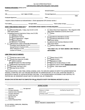 Certificated Employee Request for Leave