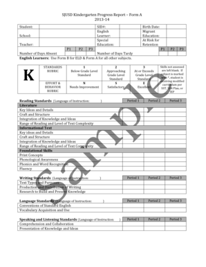 Teacher progress report sample - SJUSD Kindergarten Progress Report Form A 2013-?14 - sjusd