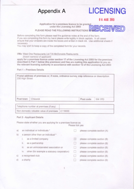 UK Premises License Application