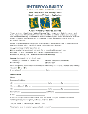 InterVarsity Retreat and Training Center Employment and Volunteer Application