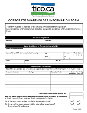 Corporate Shareholder Information Form